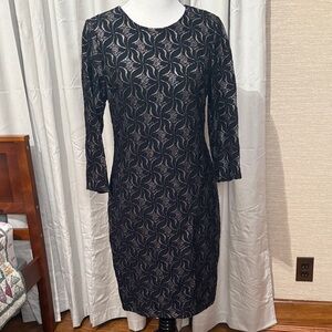 Kensie Black and Gold Long Sleeve Dress